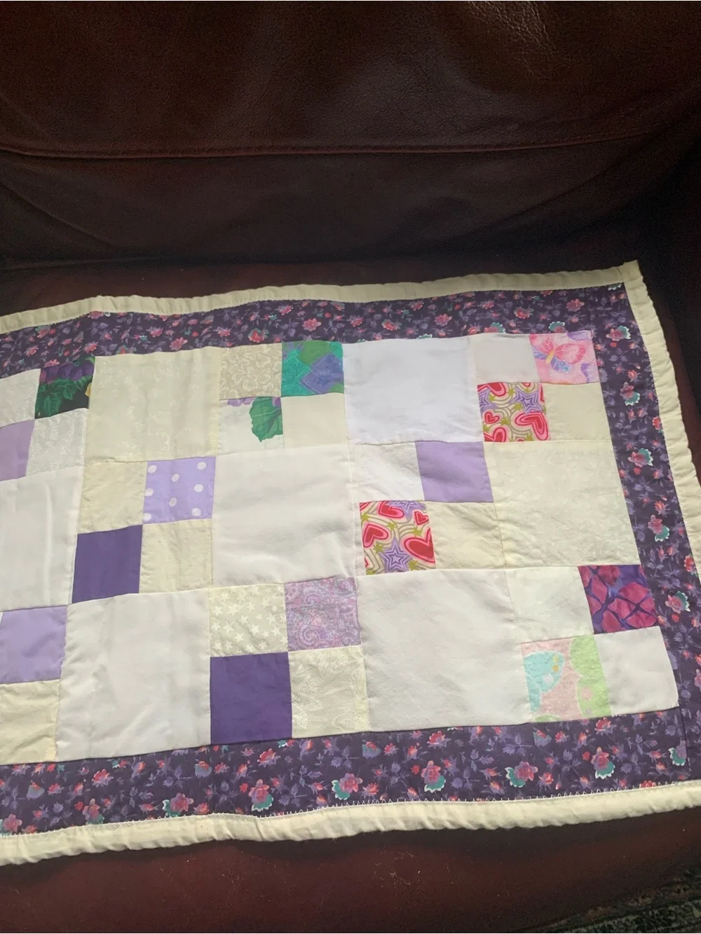 Handmade Purple Patchwork Table Runner | 68x15 Quilted Dresser Scarf Cottagecore